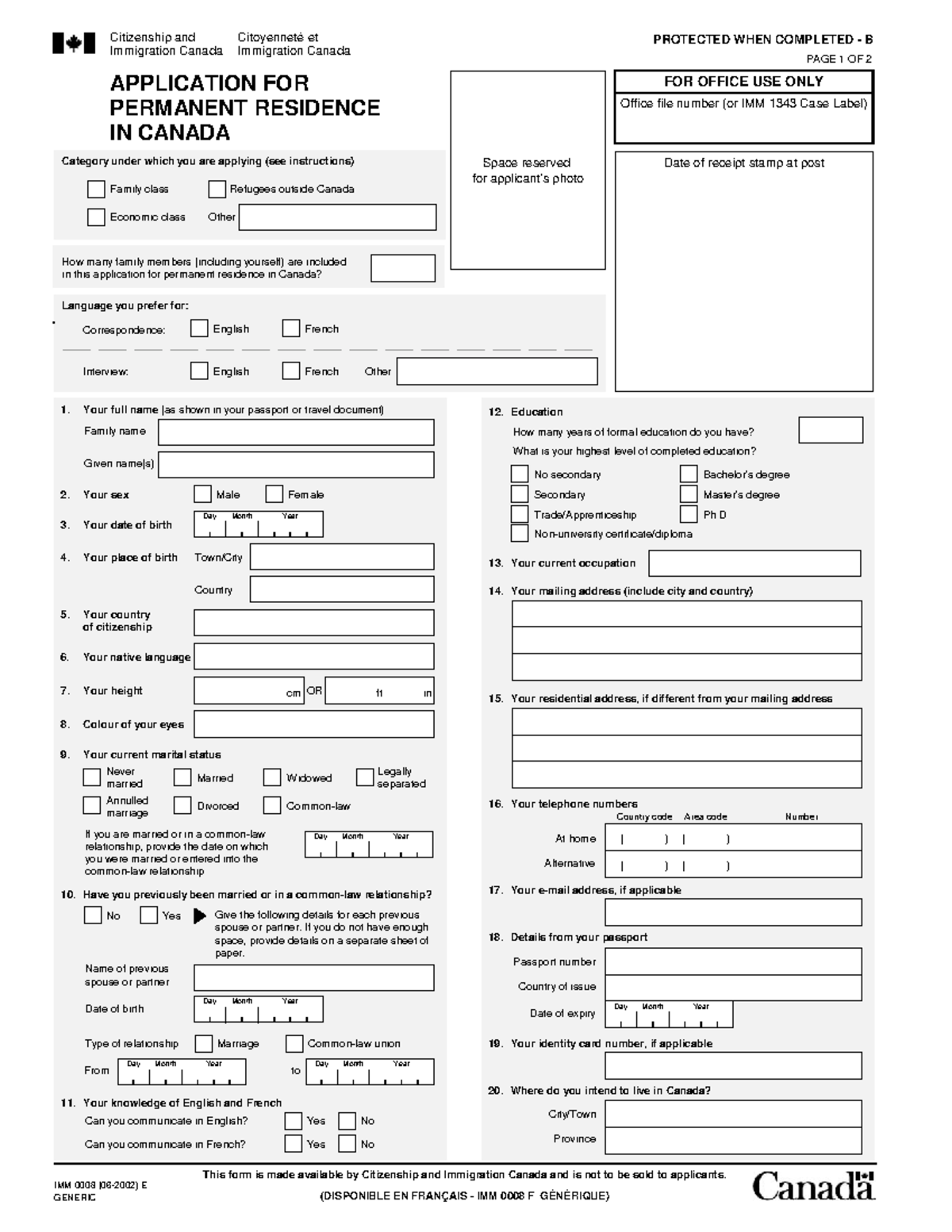 Imm0008egen - IMM0008 - Family name PROTECTED WHEN COMPLETED - B PAGE 1 ...