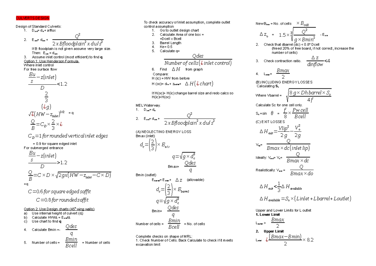 CIVL3140 CS - Summary Catchment Hydraulics: Open Channel Flow & Design ...