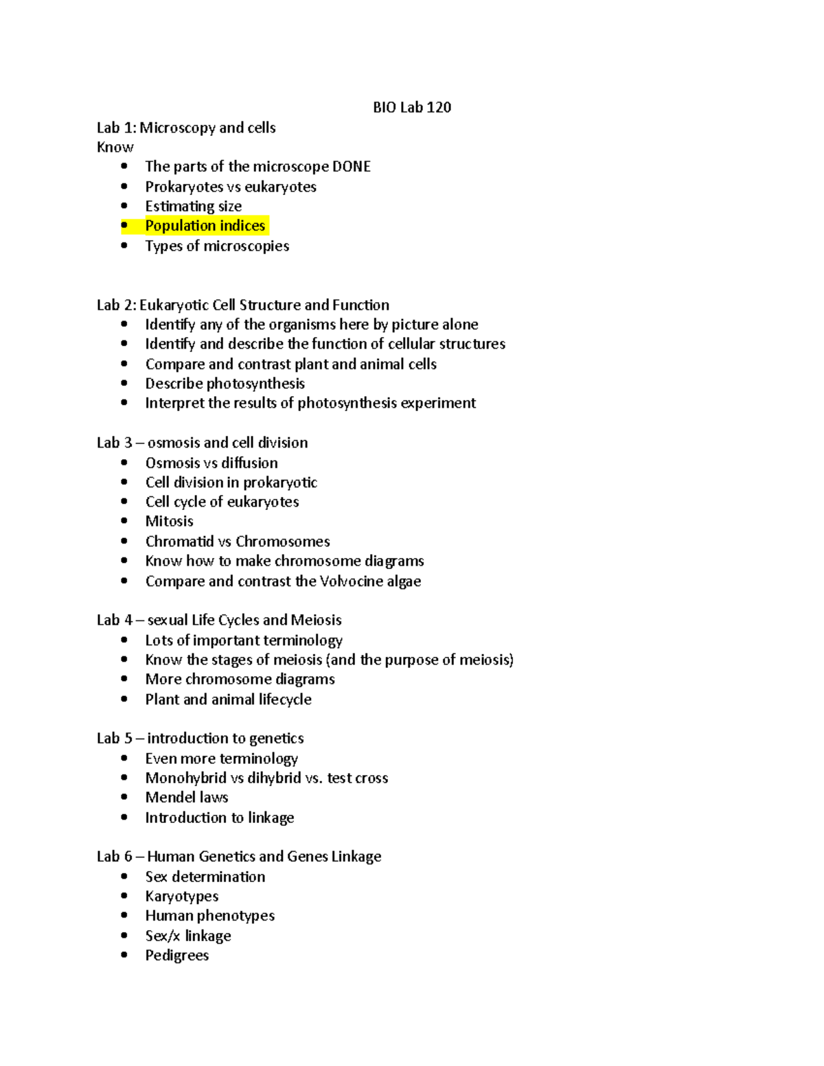 BIO Lab 120 - lect note - BIO Lab 120 Lab 1: Microscopy and cells Know ...