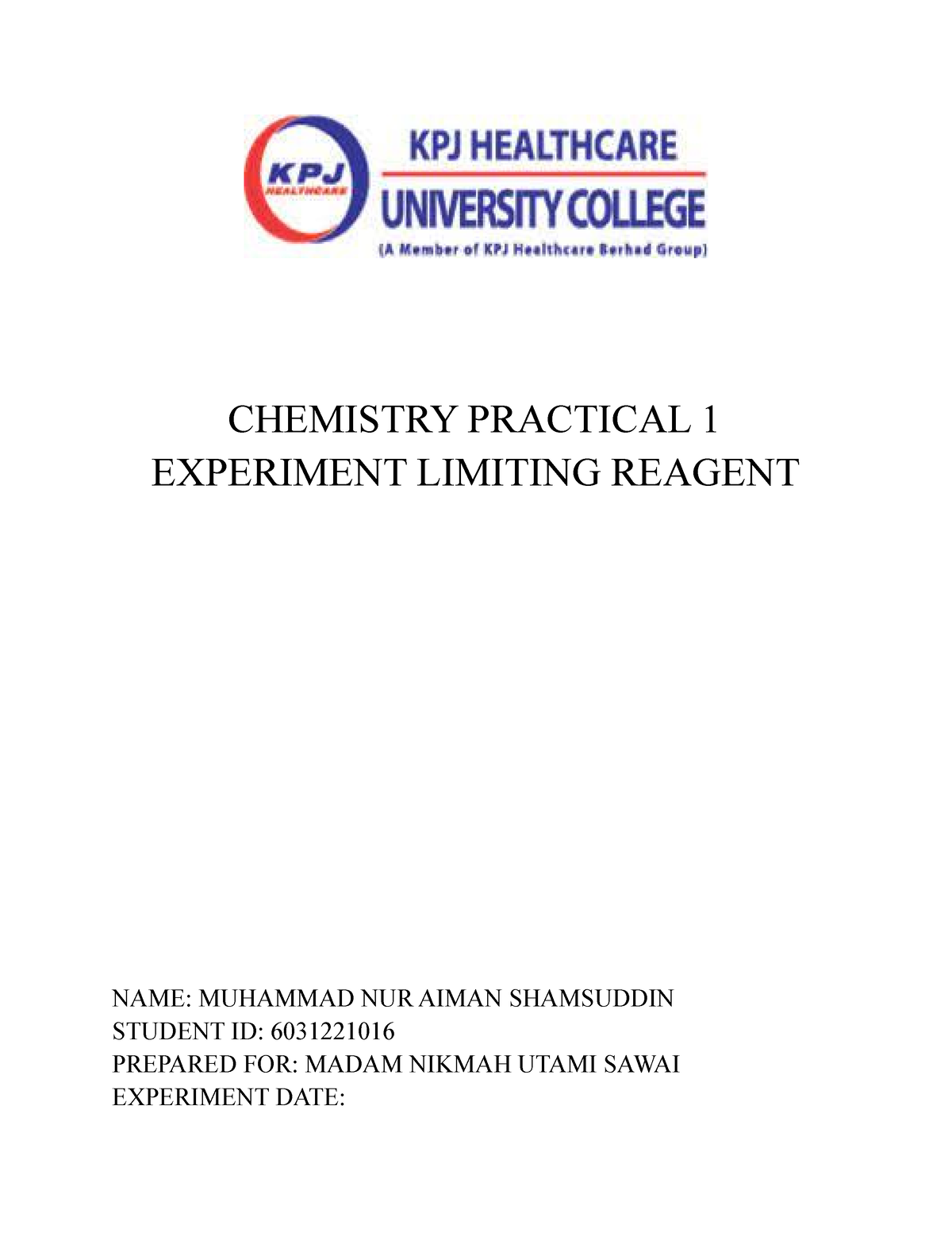 experiment 10 limiting reactants