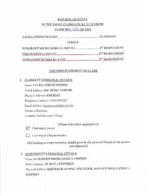 12th july affidavit by dominic mutunga - Civil Procedure - Studocu