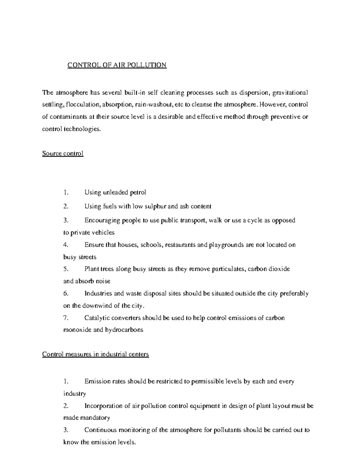 Control OF Pollution Notes - CONTROL OF AIR POLLUTION The atmosphere ...