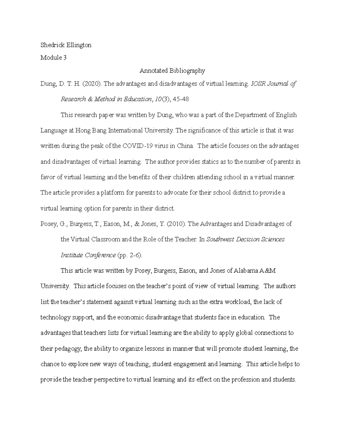 ENG 123 Annotated Bibliography Ellington - Shedrick Ellington Module 3 ...