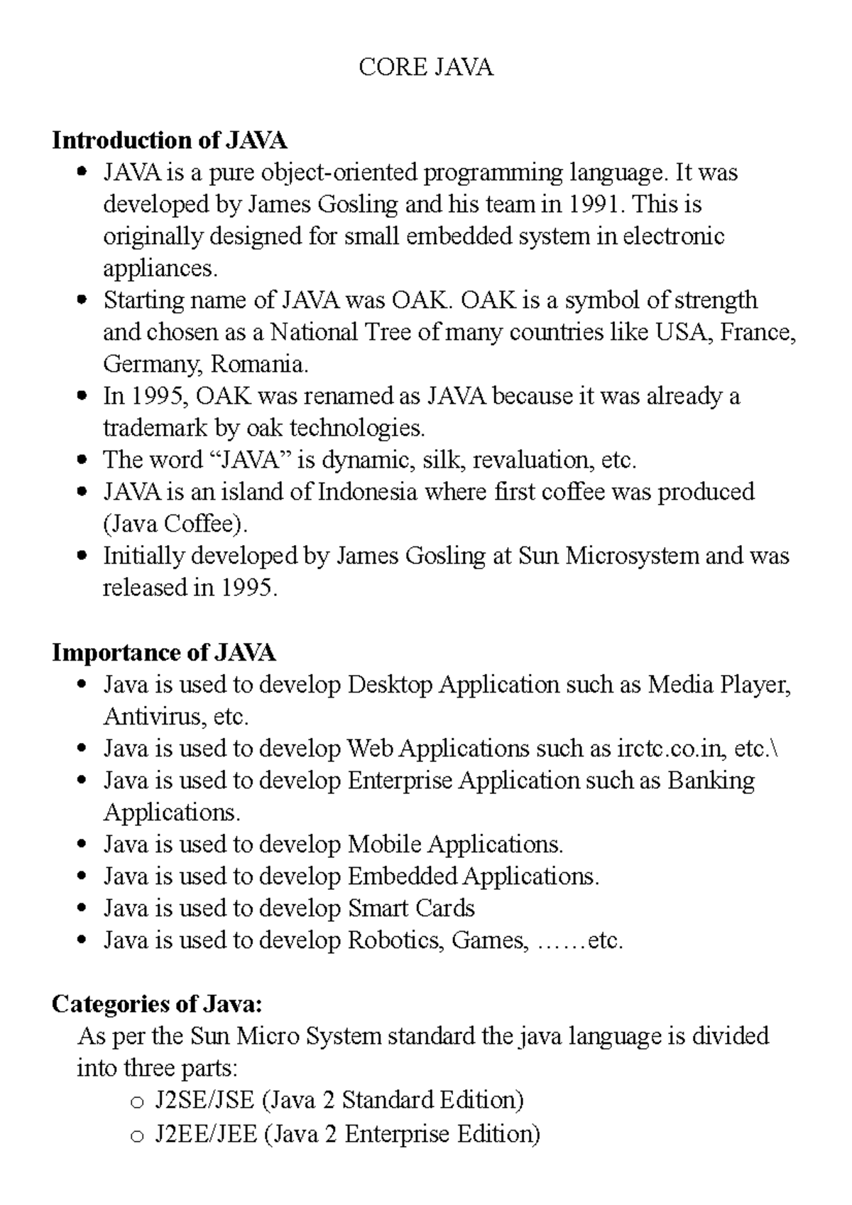 Core JAVA - Notes - Complete java reference - CORE JAVA Introduction of ...