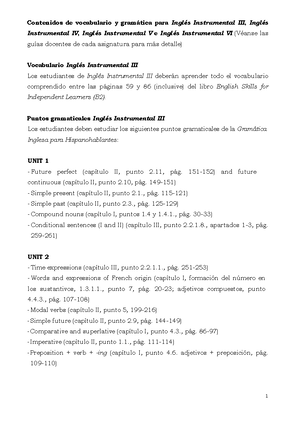 Vocabulario Y Puntos Gramaticales Studocu