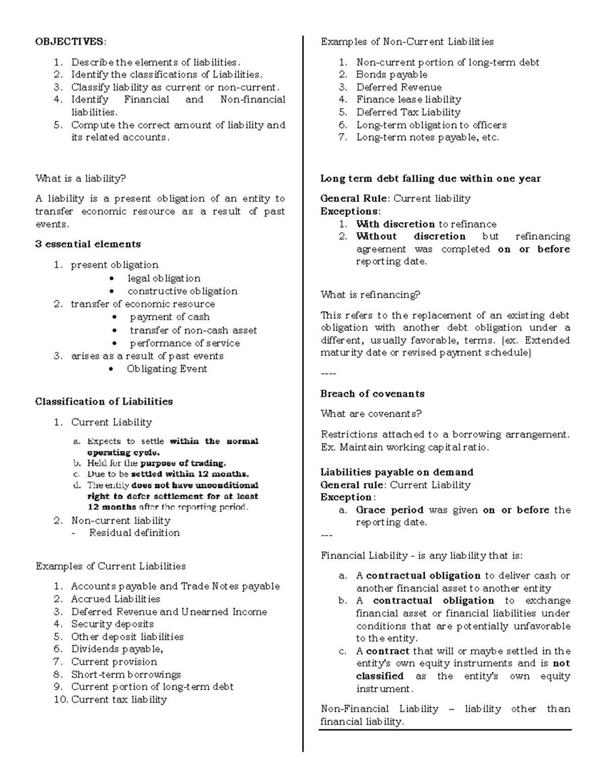 Current Liabilities - csvsv - OBJECTIVES: Describe the elements of ...