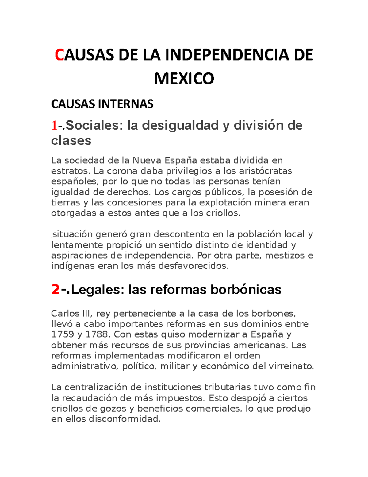 Causas De La Independencia De Mexico Causas De La Independencia De Mexico Causas Internas 1 4517