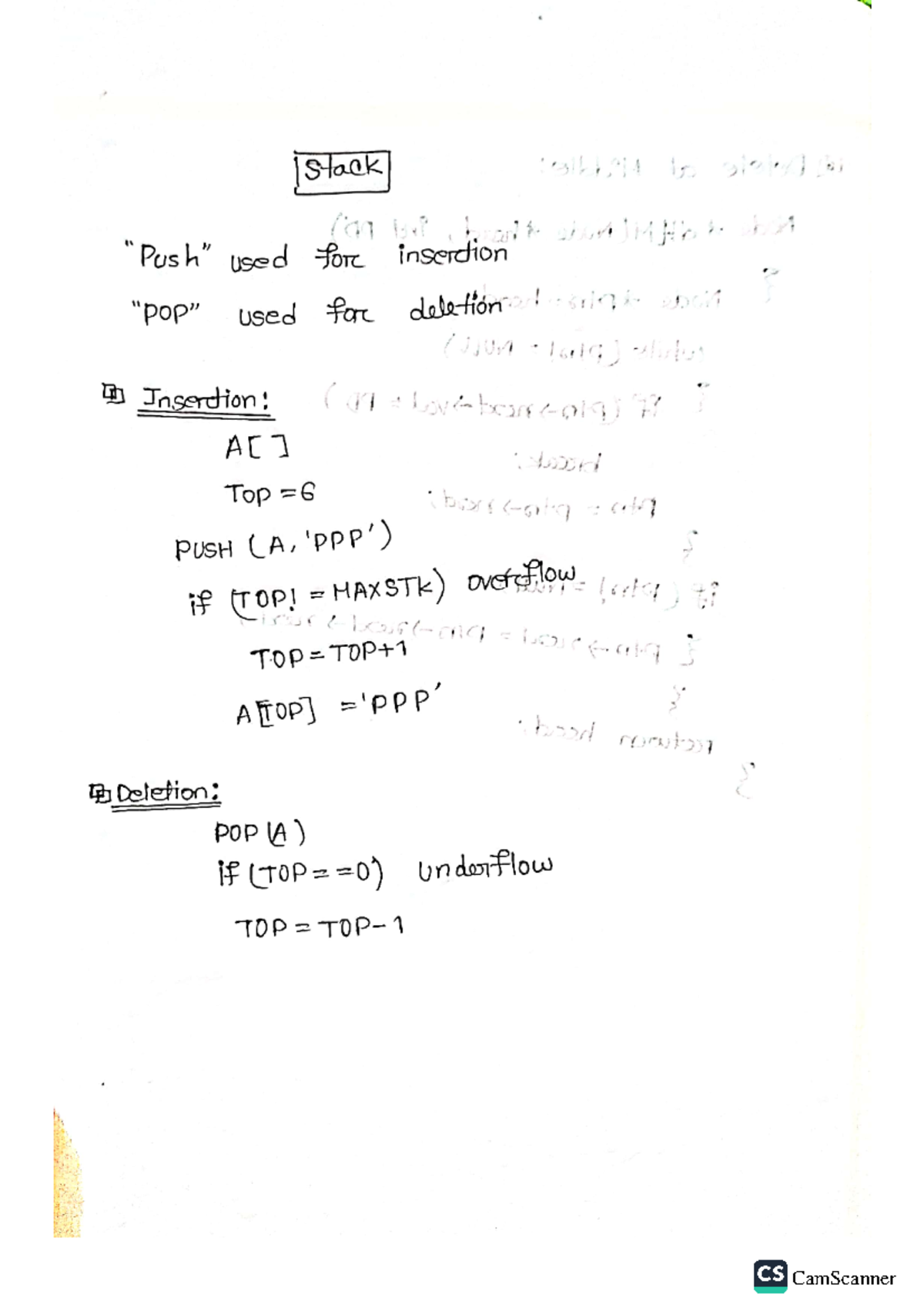 CSE final-1 - Theory - stack (an with used for insertion used for ...