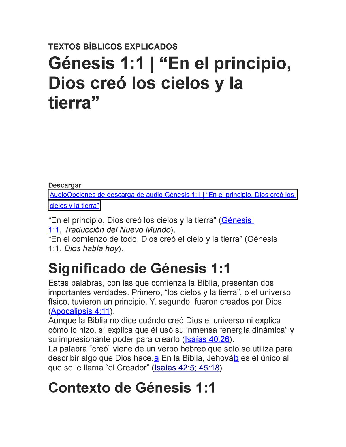 1. Textos Bíblicos Explicados - TEXTOS BÍBLICOS EXPLICADOS Génesis 1:1 ...