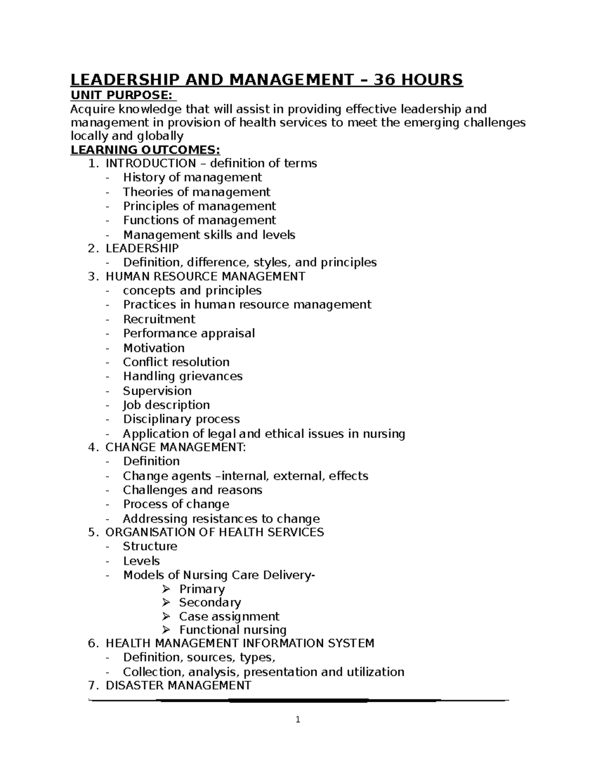 Block FOUR - Management Notes - LEADERSHIP AND MANAGEMENT – 36 HOURS ...