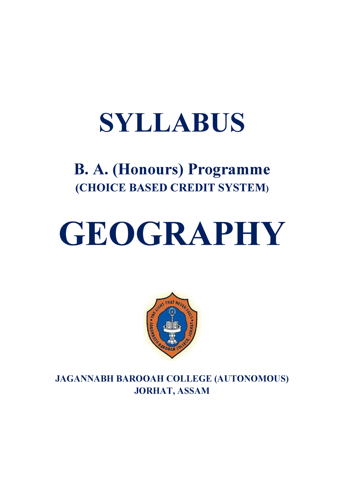 Syllabus Geography UG Hahnana a SYLLABUS B. A. (Honours) Programme