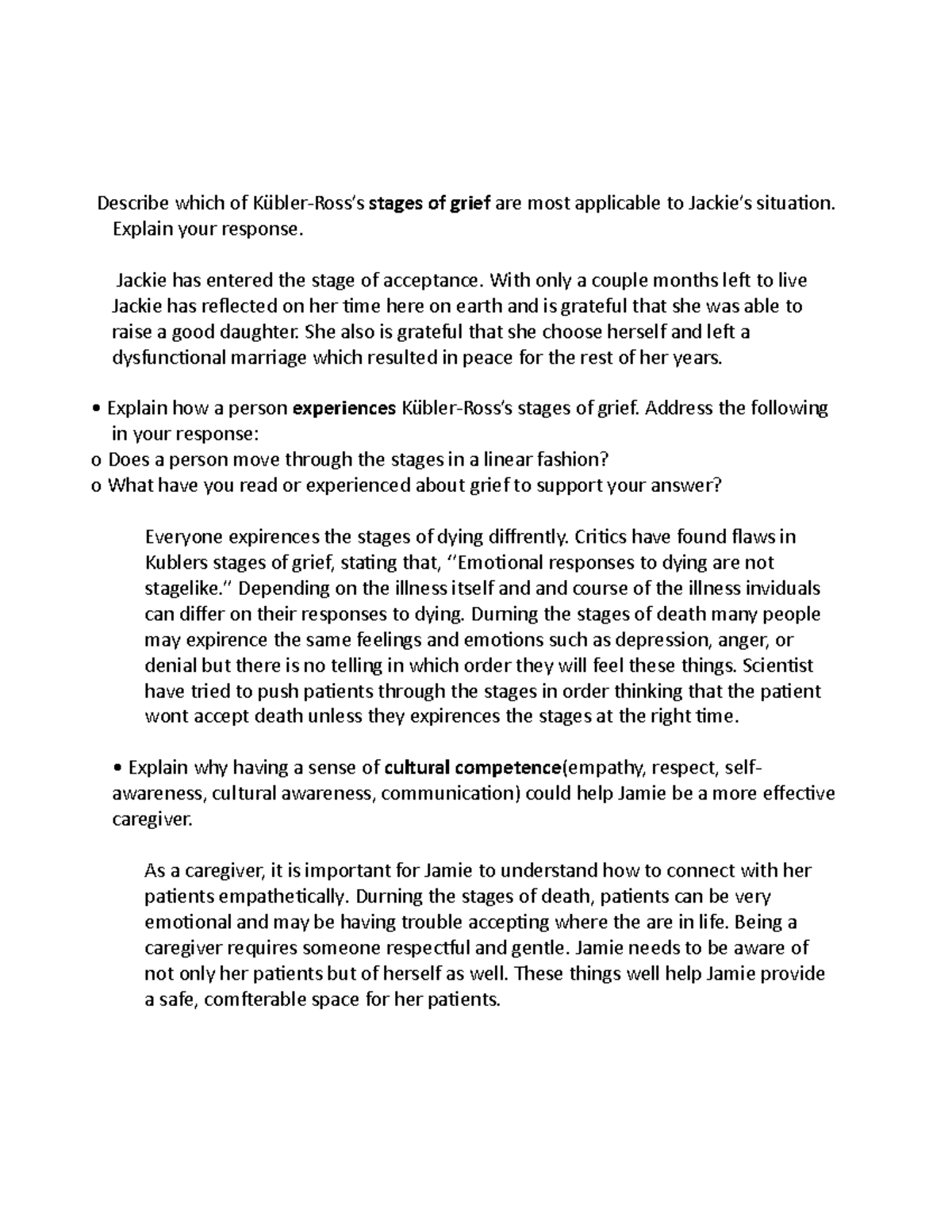 Lifespan Dev 4-2 - Notes - Describe which of Kübler-Ross’s stages of