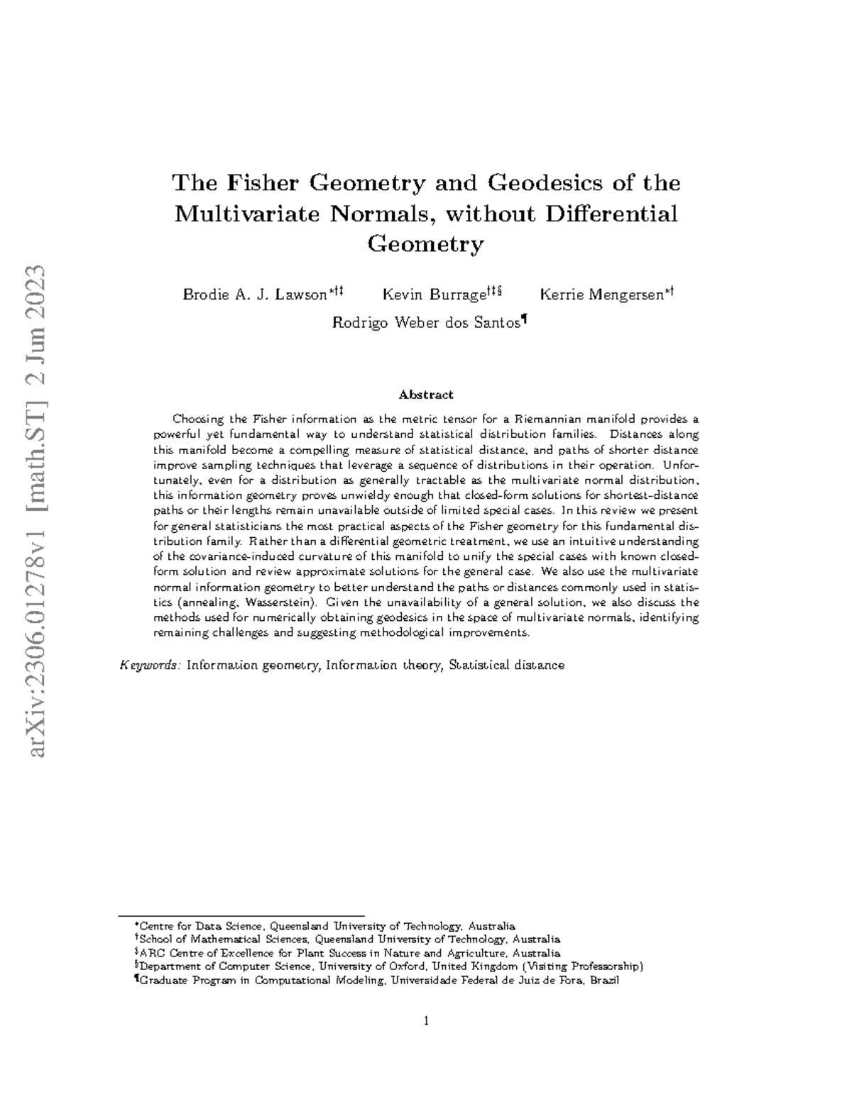 The Fisher Geometry and Geodesics of the Multivari - arXiv:2306 [math ...