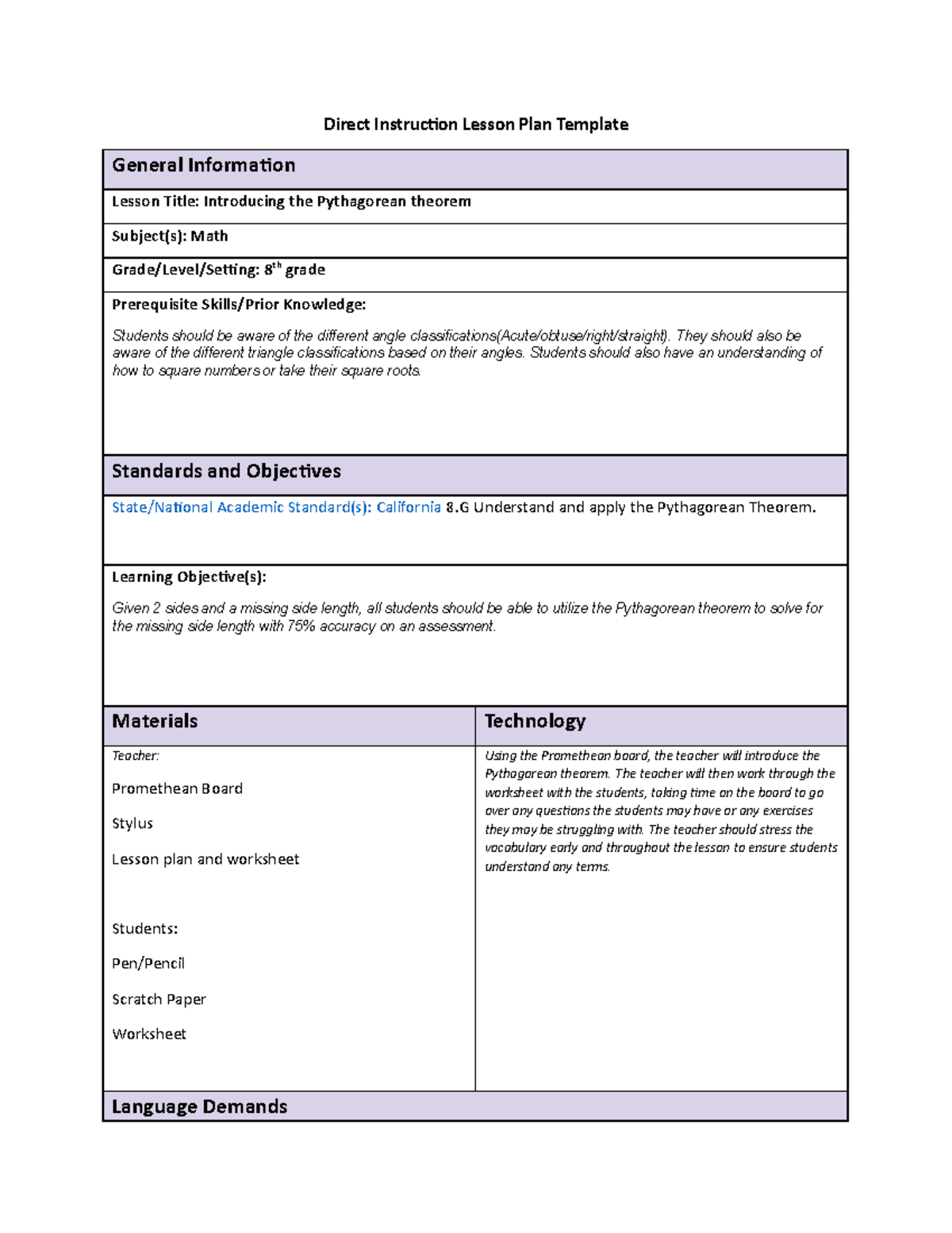 091 task 2 - passed - Direct Instruction Lesson Plan Template General ...