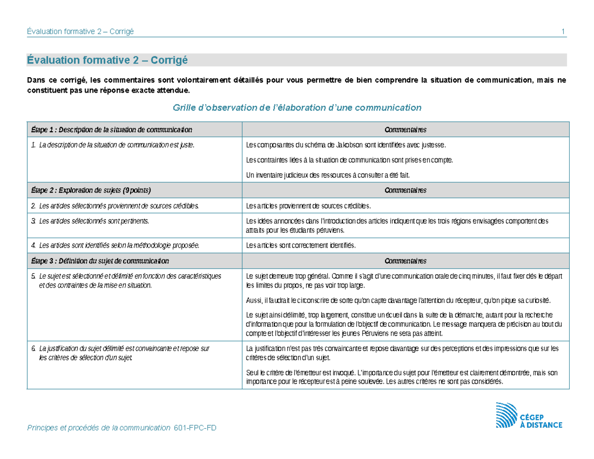 601-FPC-FD eval form 02 corrigé - Évaluation formative 2 – Corrigé Dans