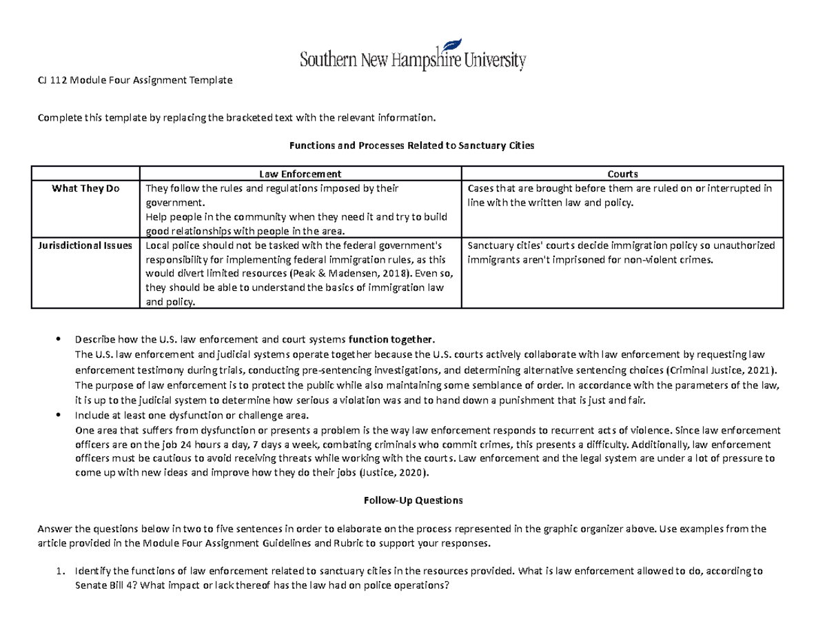 CJ 112 Module Four Assignment Jay - Functions and Processes Related to ...