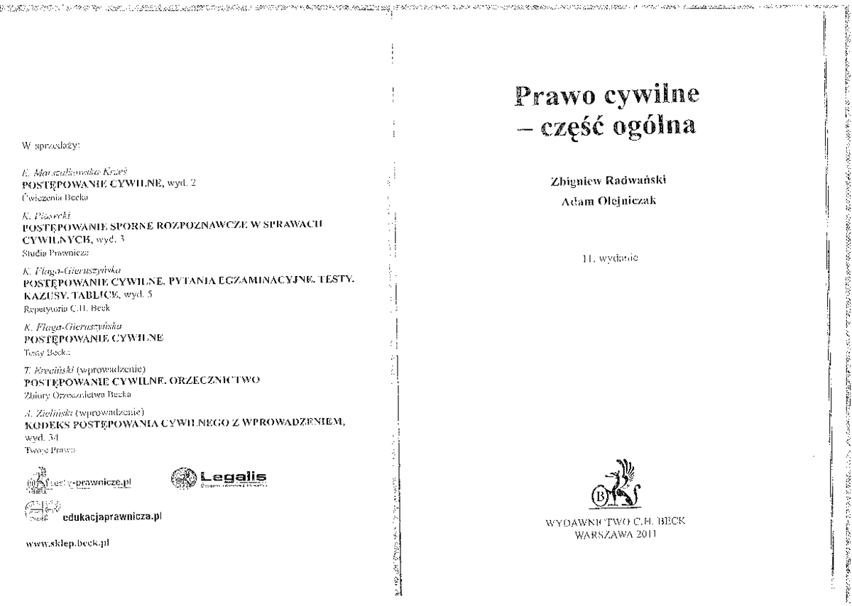 Testy Prawo Cywilne Czesc Ogolna Online Część ogólna prawa cywilnego - Zbigniew Radwański - prawo cywilne - Studocu