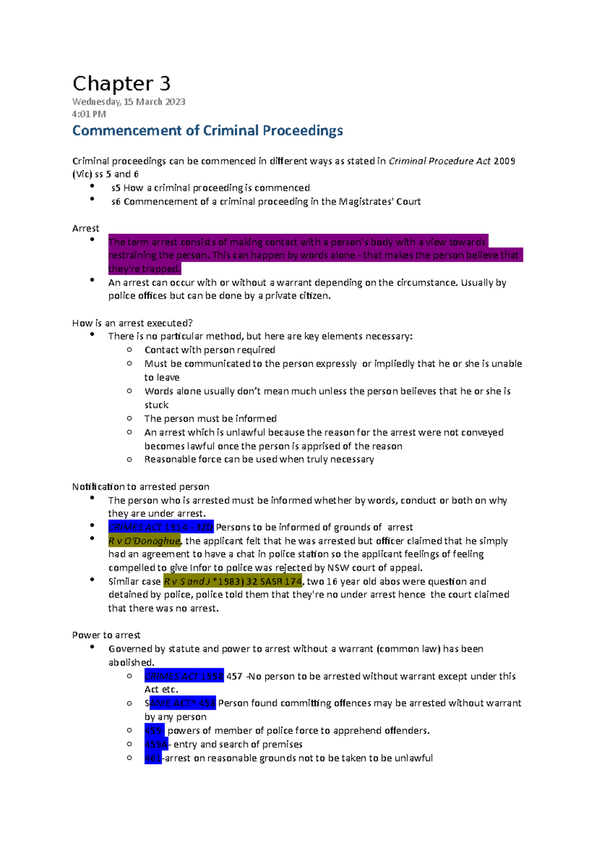 Chapter 3 Criminal procedure notes - MLL218 - Deakin - Studocu