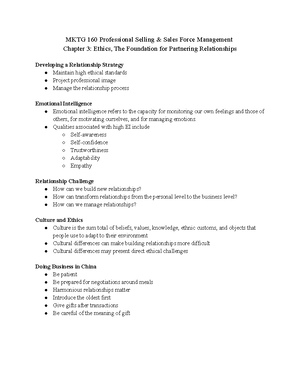 MKTG 160 - Chapter 5 Notes - MKTG 160 Professional Selling & Sales ...