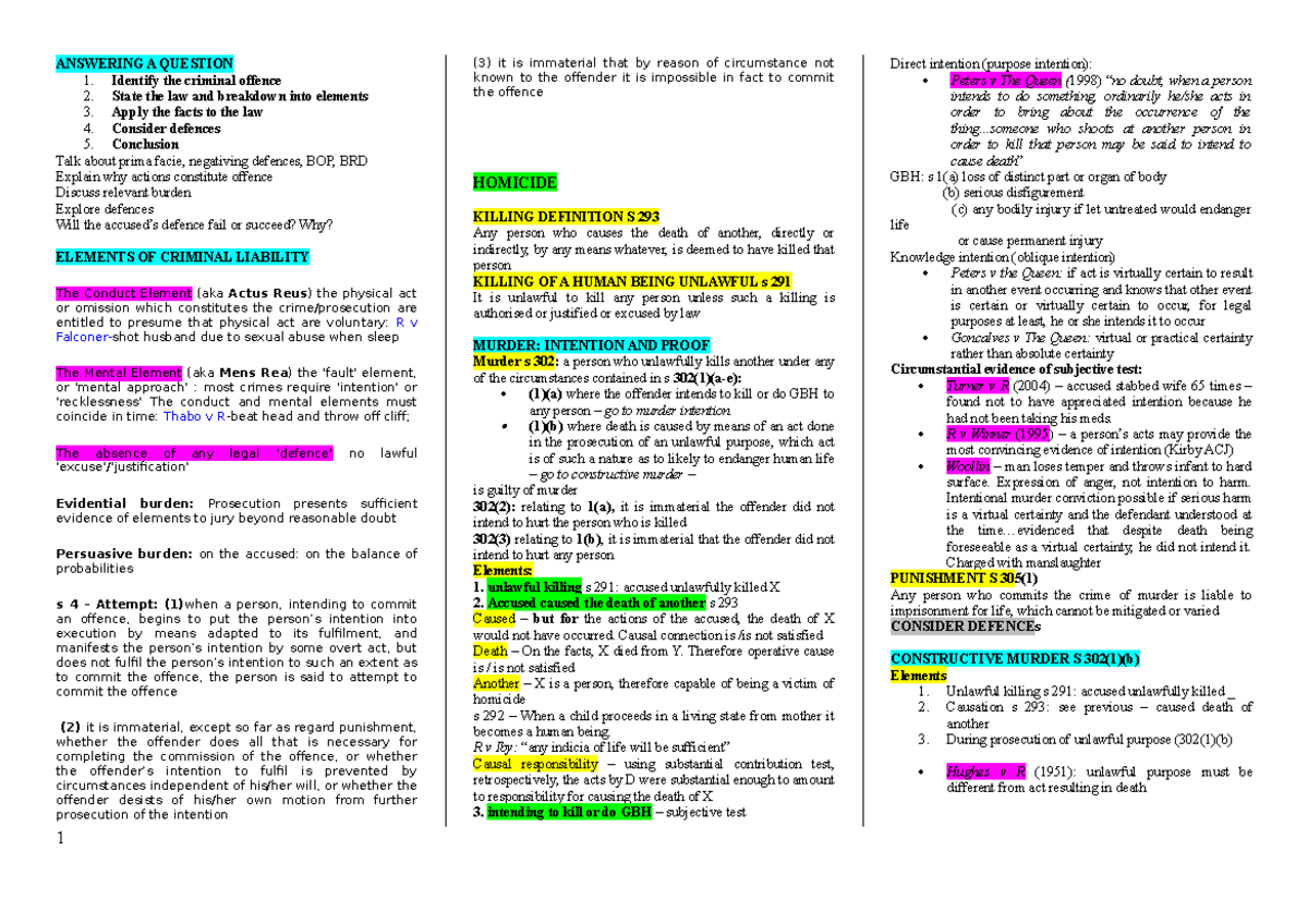 Lisa's Crim Exam Notes - Summary Criminal Law And Procedure B ...