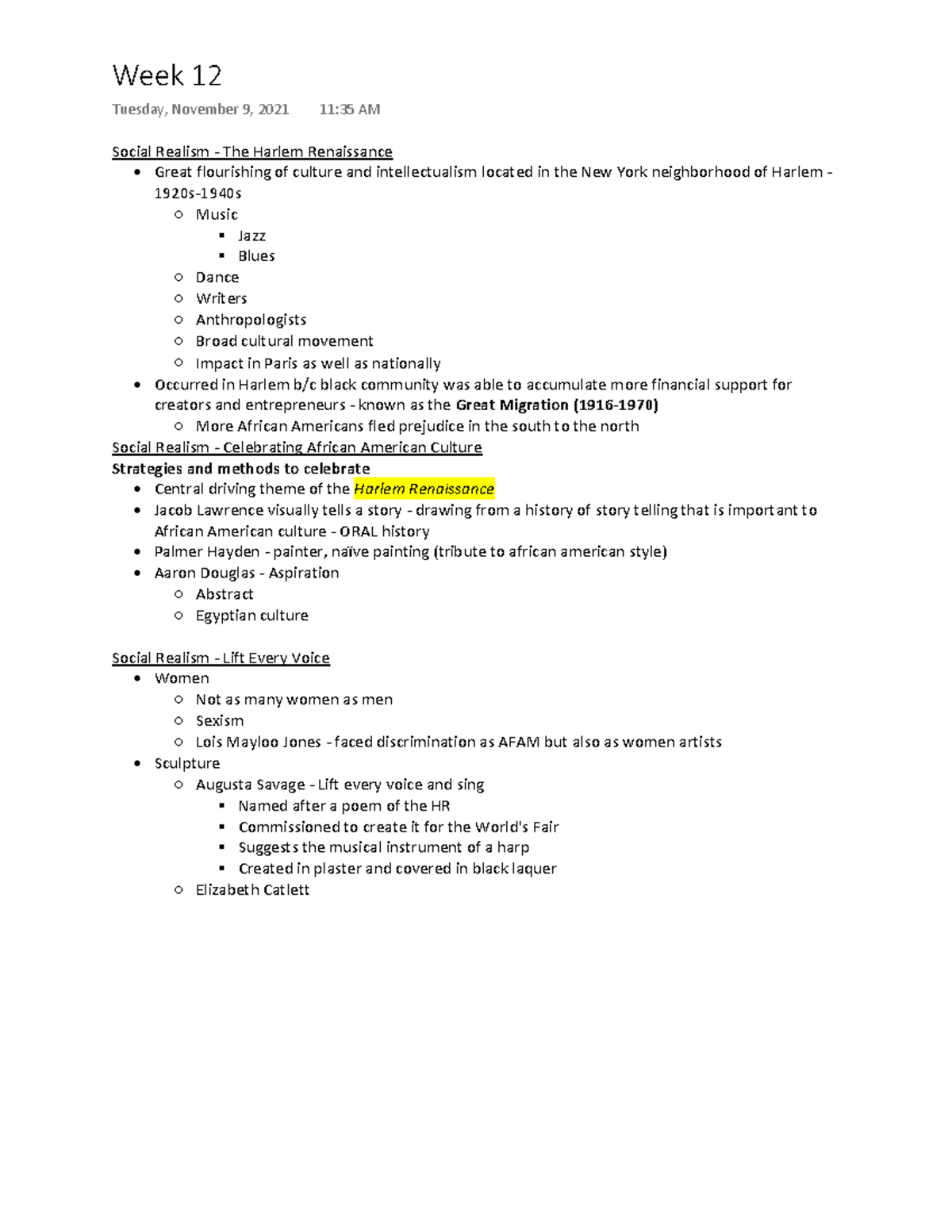 History of modern art notes 12 Social Realism The Harlem