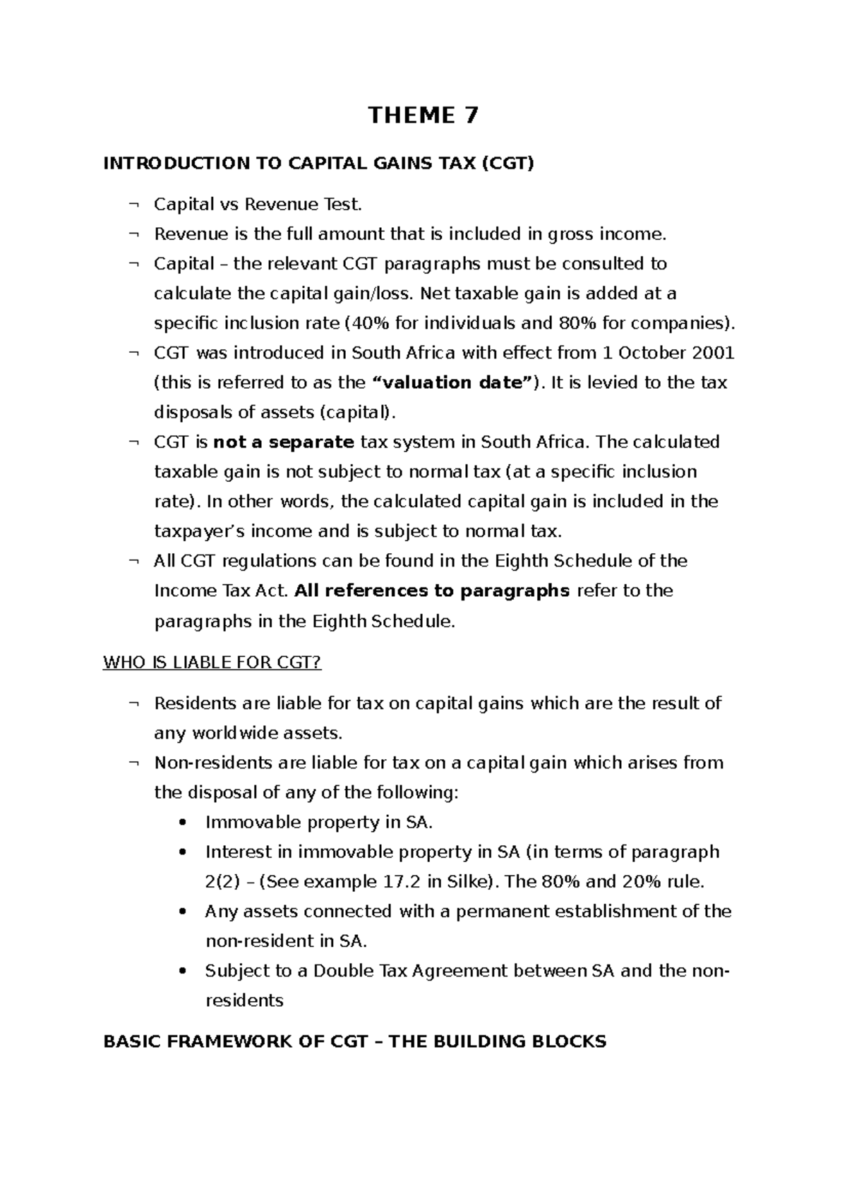 Personal notes made throughout the lectures. - THEME 7 INTRODUCTION TO ...