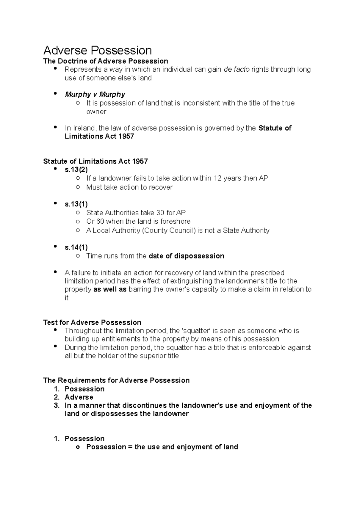 Adverse Possession - Possession 2. Adverse 3. In A Manner That ...