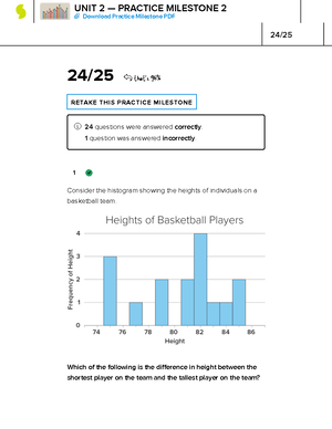 Introduction To Statistics Unit 2 Milestone - 1 24 / 25 That's 96% ...