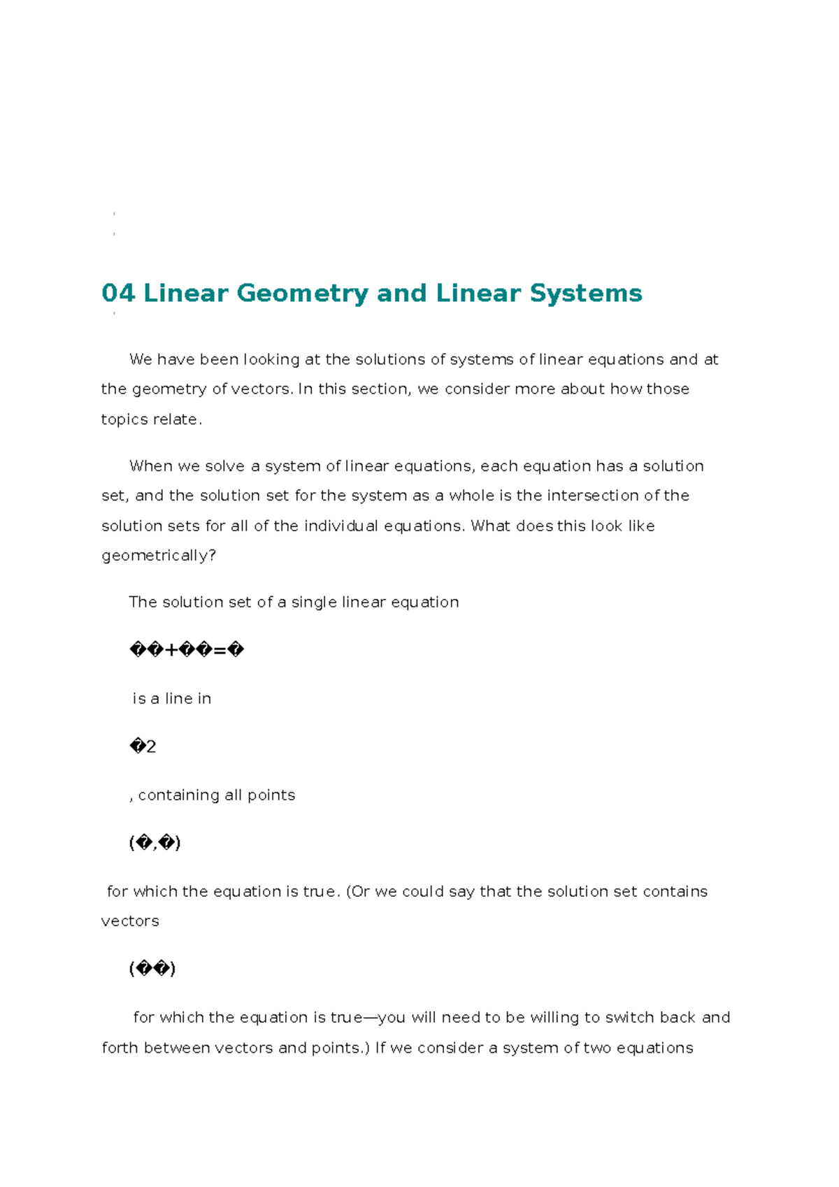 04 Linear Geometry and Linear Systems - In this section, we consider ...