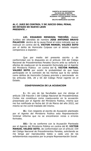 Contestacion A Acusacion DON TOÑO - CARPETA DE INVESTIGACION  76/2019-UIL-RCENTRO CARPETA JUDICIAL - Studocu