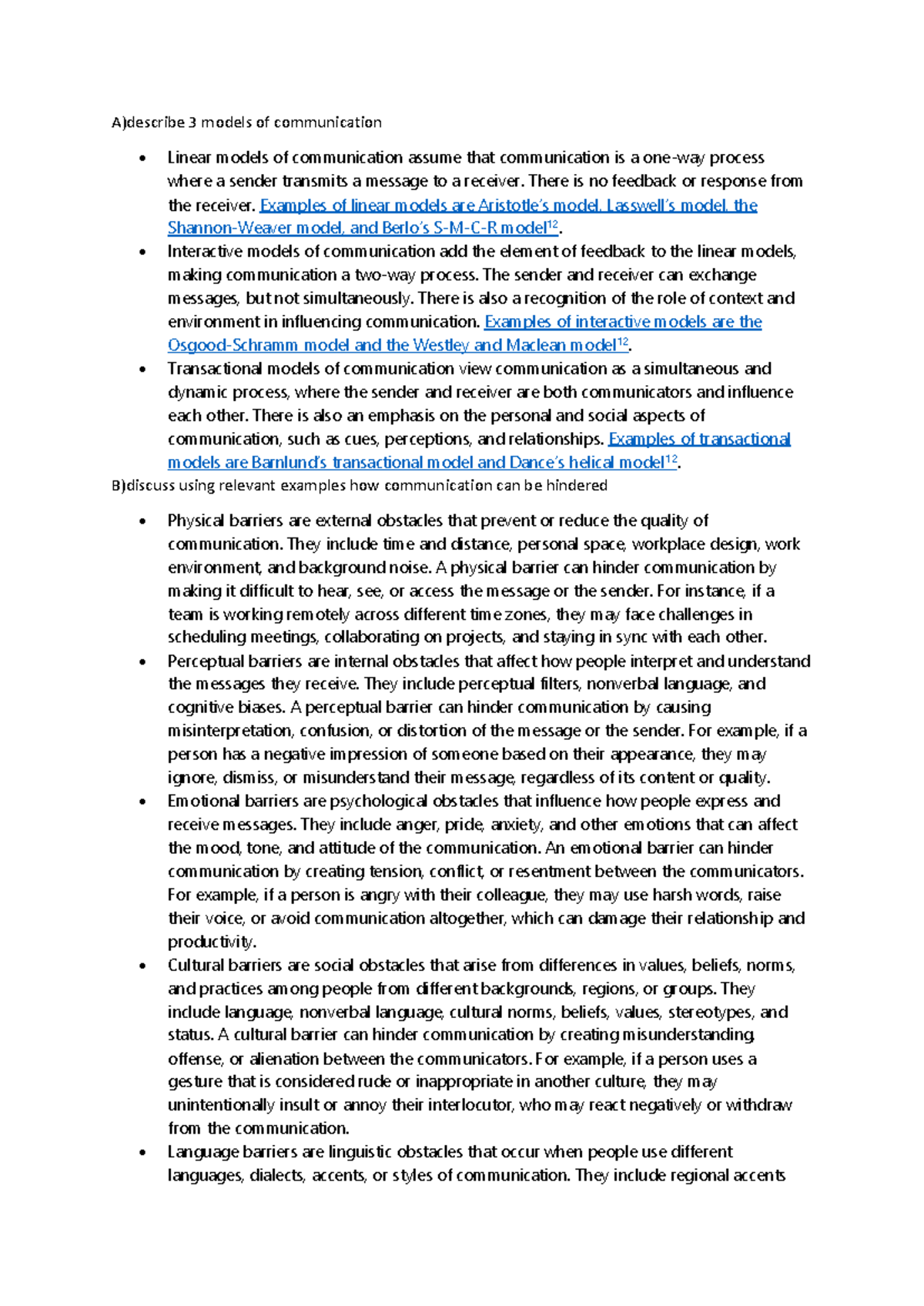 Communication answer - It a summary for the course - A)describe 3 ...