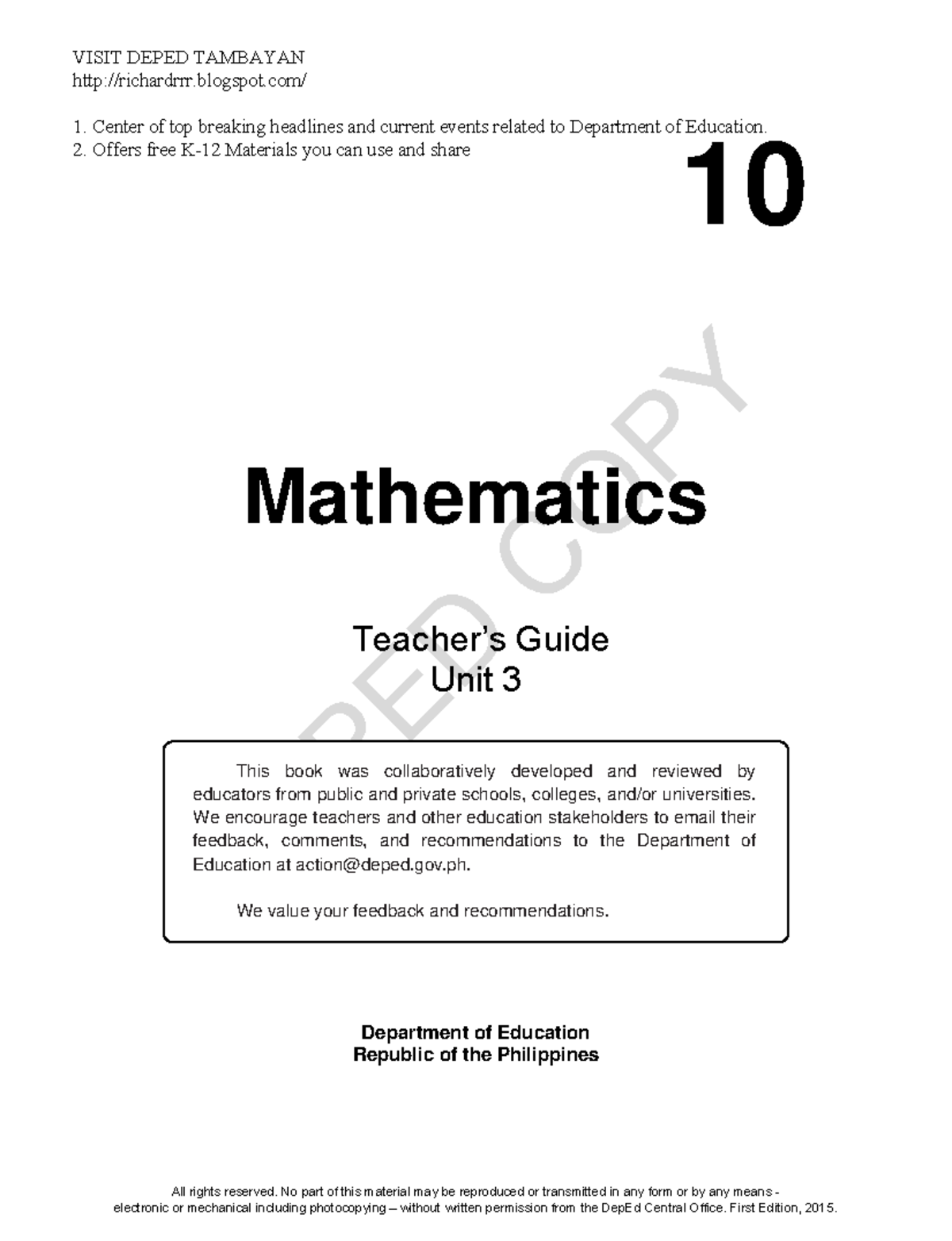 Dokumen - For the teachers - DEPED COPY 10 Mathematics Department of ...
