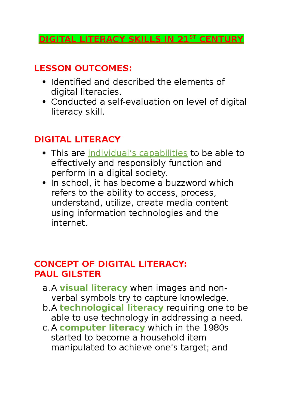 digital literacy skills thesis statement