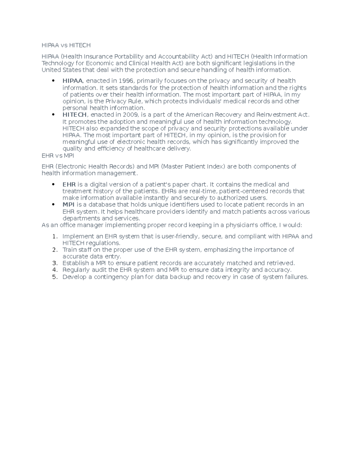 Hippa vs hitech - Assignment - HIPAA vs HITECH HIPAA (Health Insurance ...