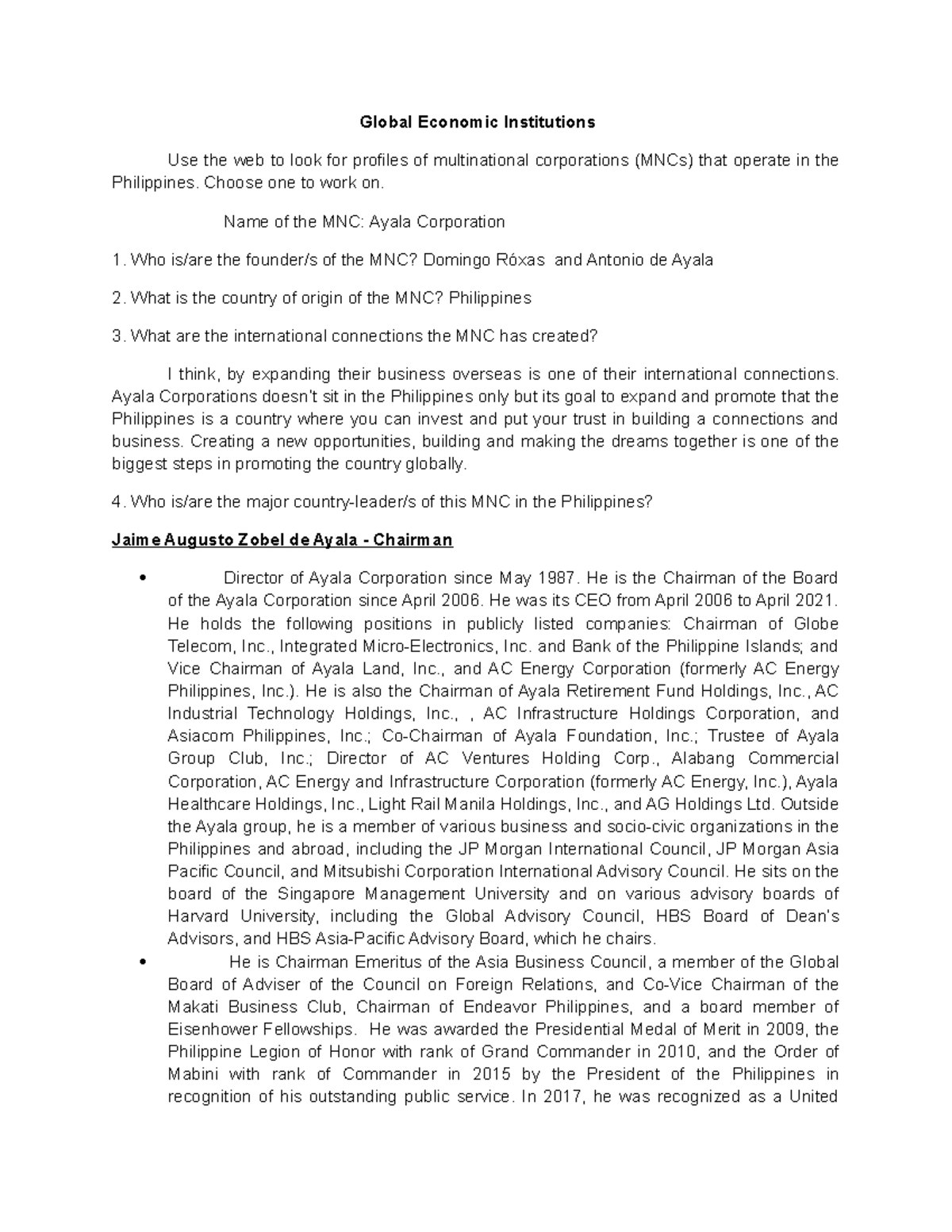 Activity 2 - Guide questions and answers - Global Economic Institutions ...