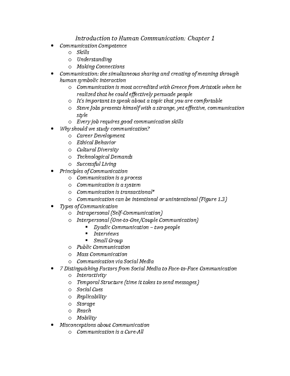 Chapter 1 Notes - Intro To Human Com - Introduction To Human ...