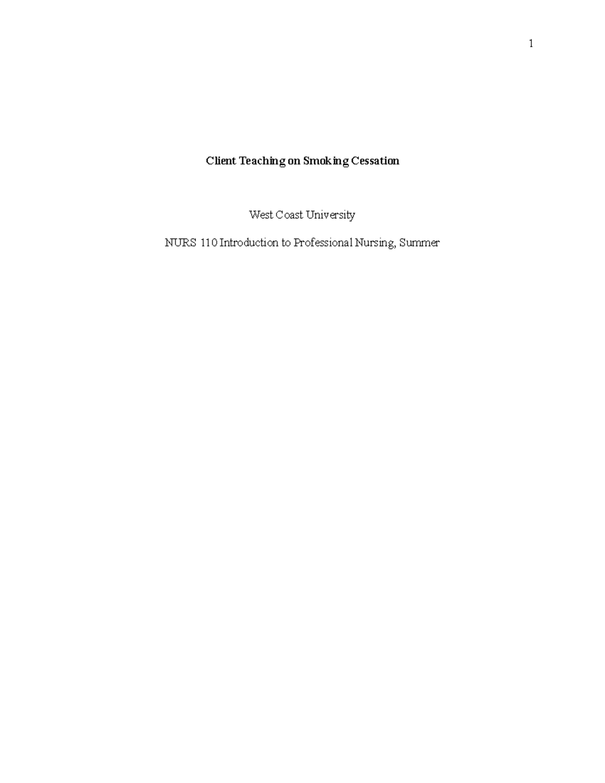 Client Teaching Plan Nurs 110 Client Teaching on Smoking Cessation