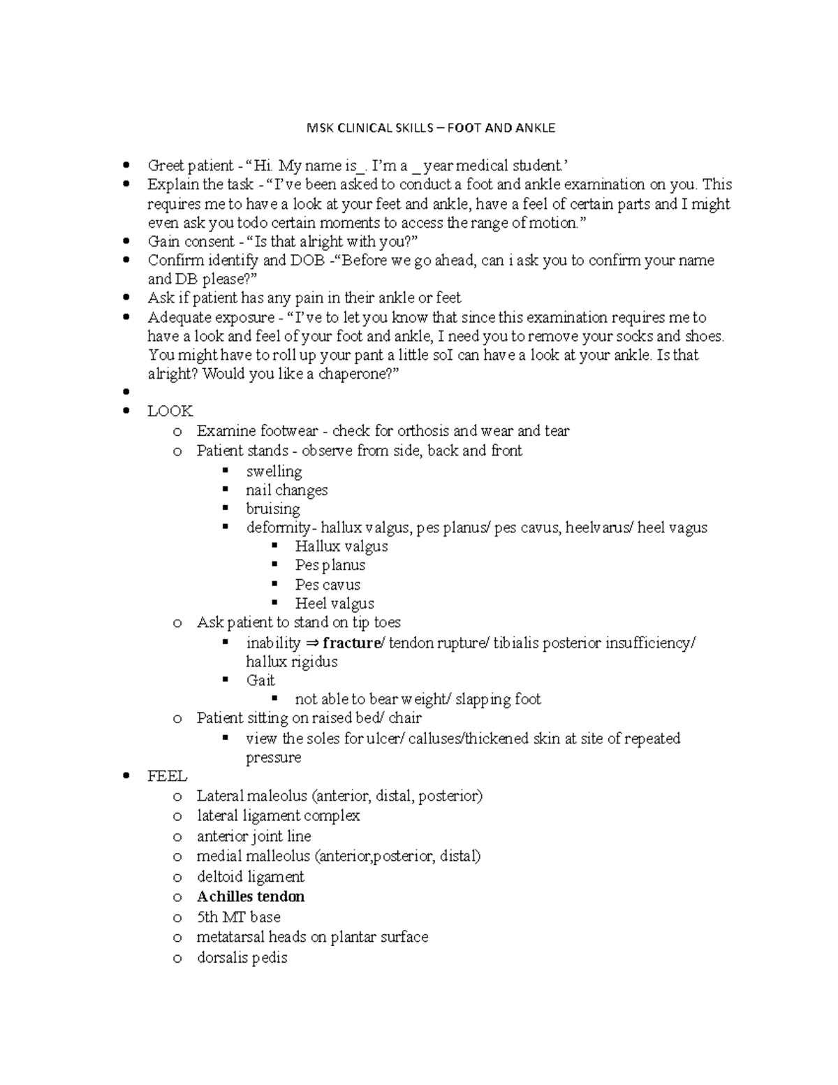 MSK Clinical Skills - FOOT - MSK CLINICAL SKILLS – FOOT AND ANKLE Greet ...