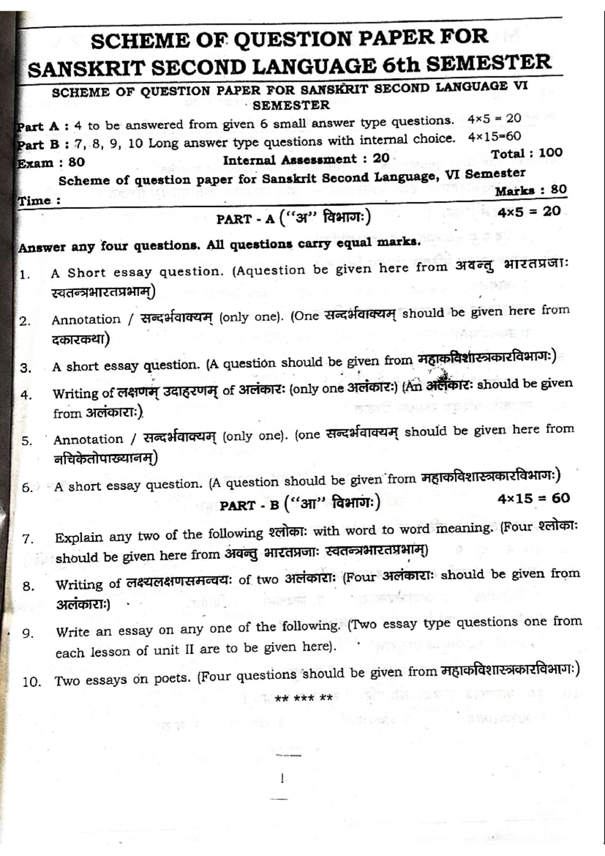 Sanskrit 6th sem - SCHEME OF QUESTION PAPER FOR SANSKRIT SECOND ...