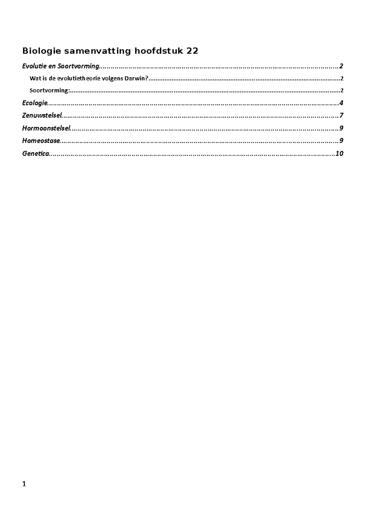 Biologie Samenvatting Hs Biologie Samenvatting Hoofdstuk Evolutie En Studeersnel