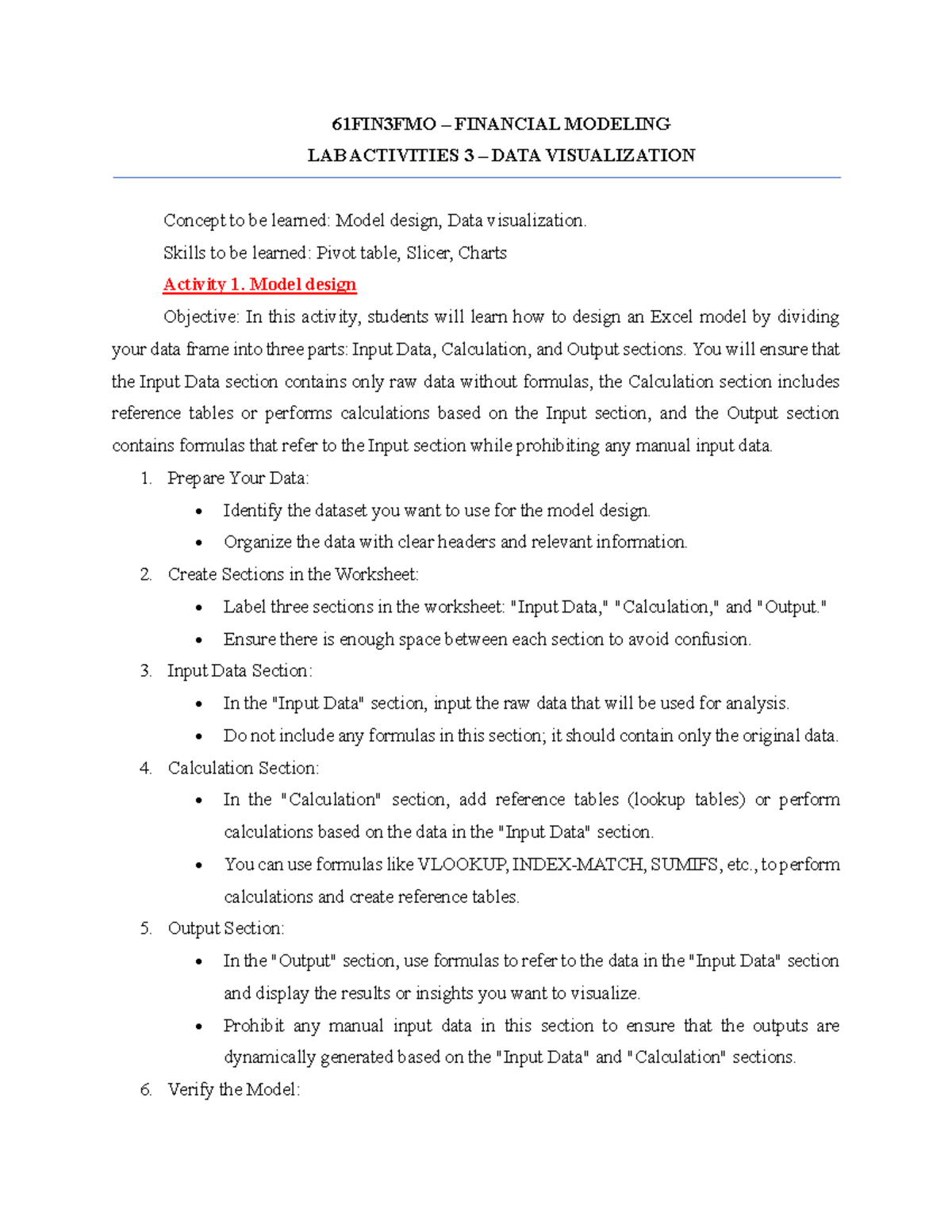 61FIN3FMO Lab3 - fmo - 61FIN3FMO – FINANCIAL MODELING LAB ACTIVITIES 3 ...