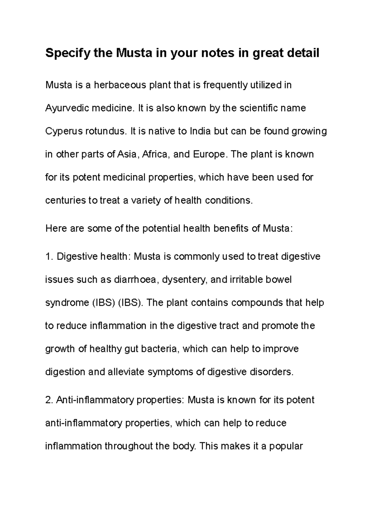 Specify the Musta in your notes in great detail - It is also known by ...