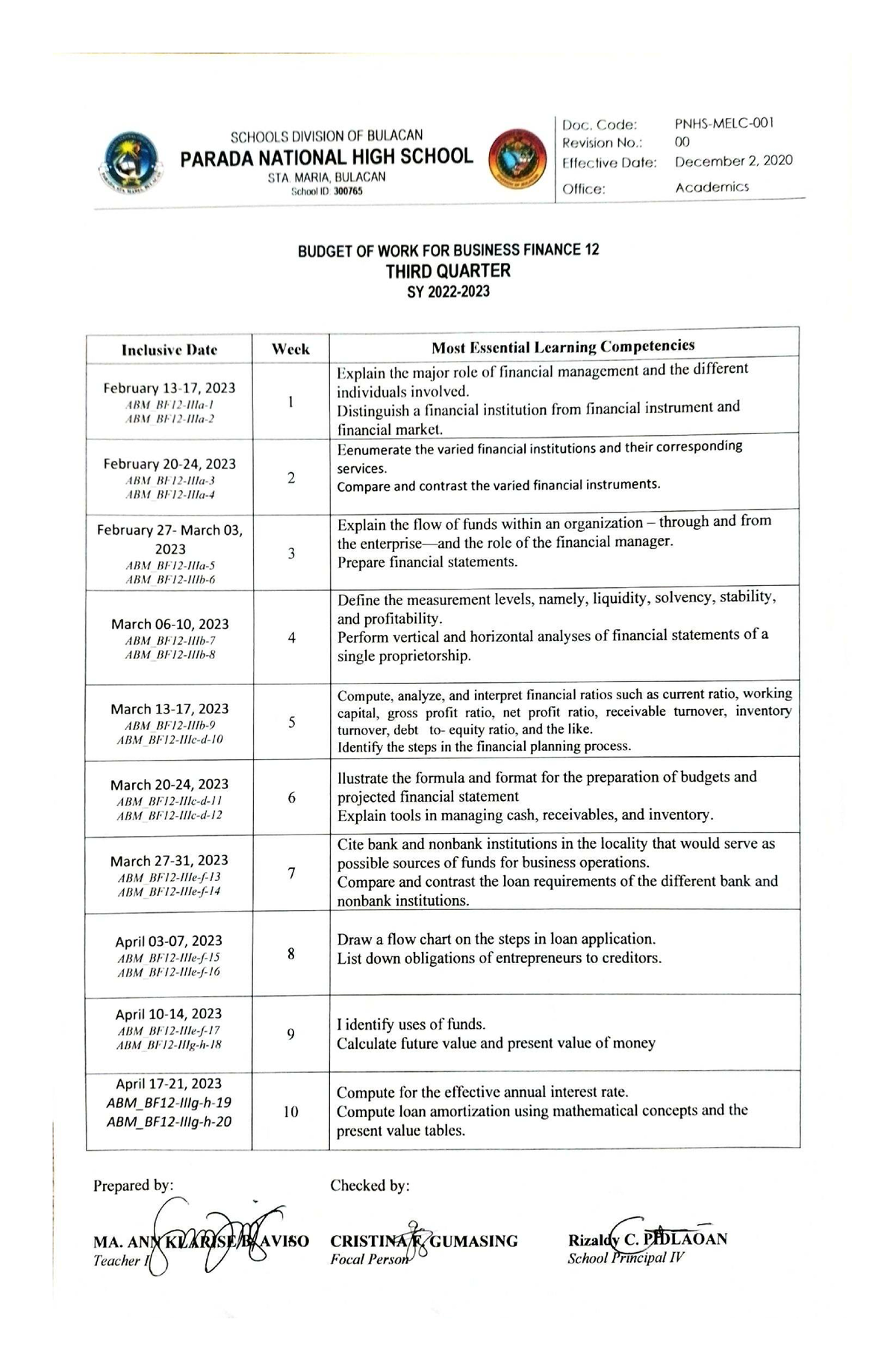 BOW 3RD - Budget of Work - Accountancy - Studocu