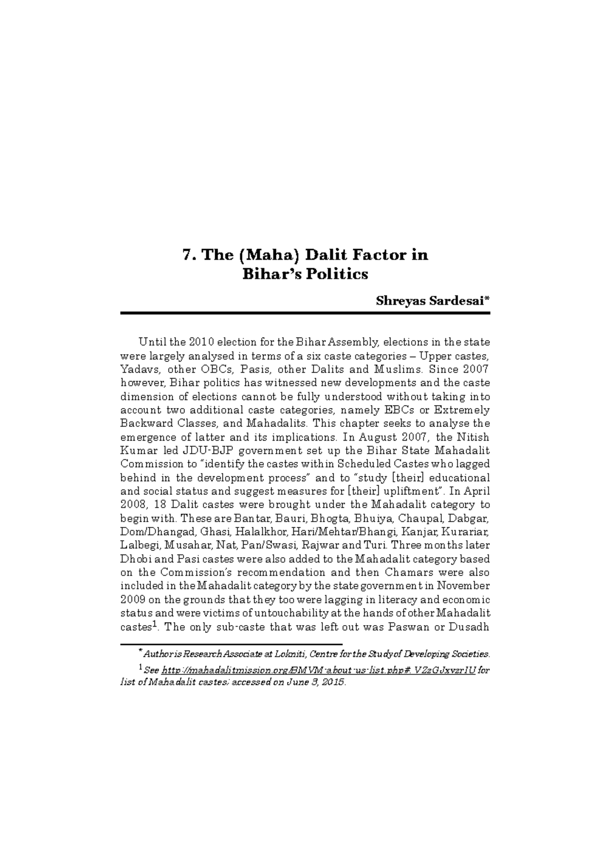 Ch7 The (Maha) Dalit Factor in Bihar Politics - 7. T h e ( M ah a) D al ...