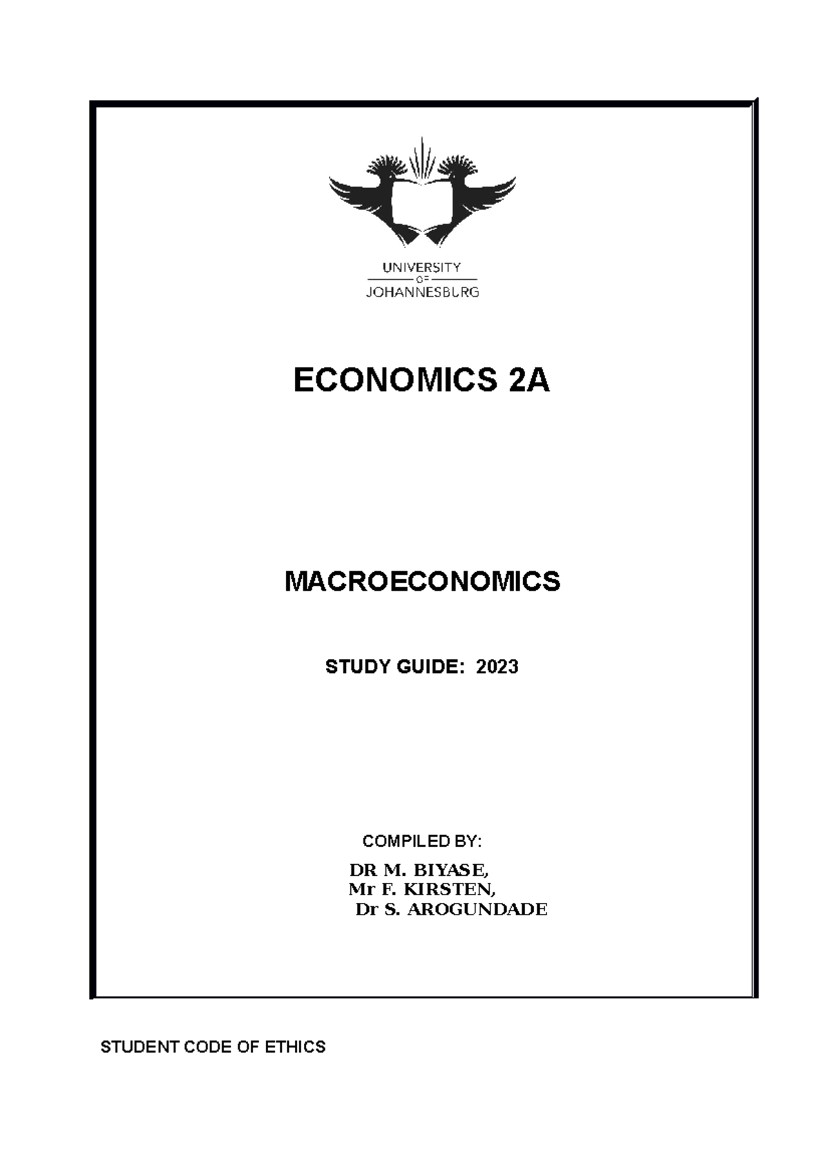 2023 Study Guide EKN2A N - ECONOMICS 2A MACROECONOMICS STUDY GUIDE ...