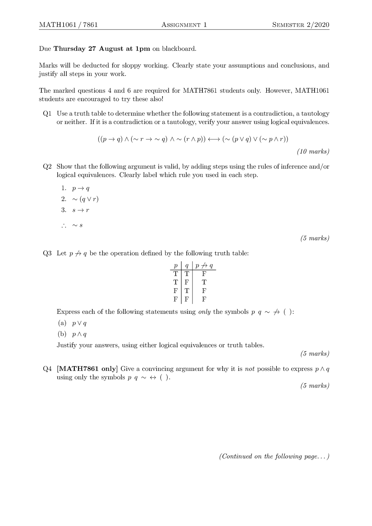 MATH1061 Assignment-01 - MATH1061 / 7861 Assignment 1 Semester 2/ Due ...