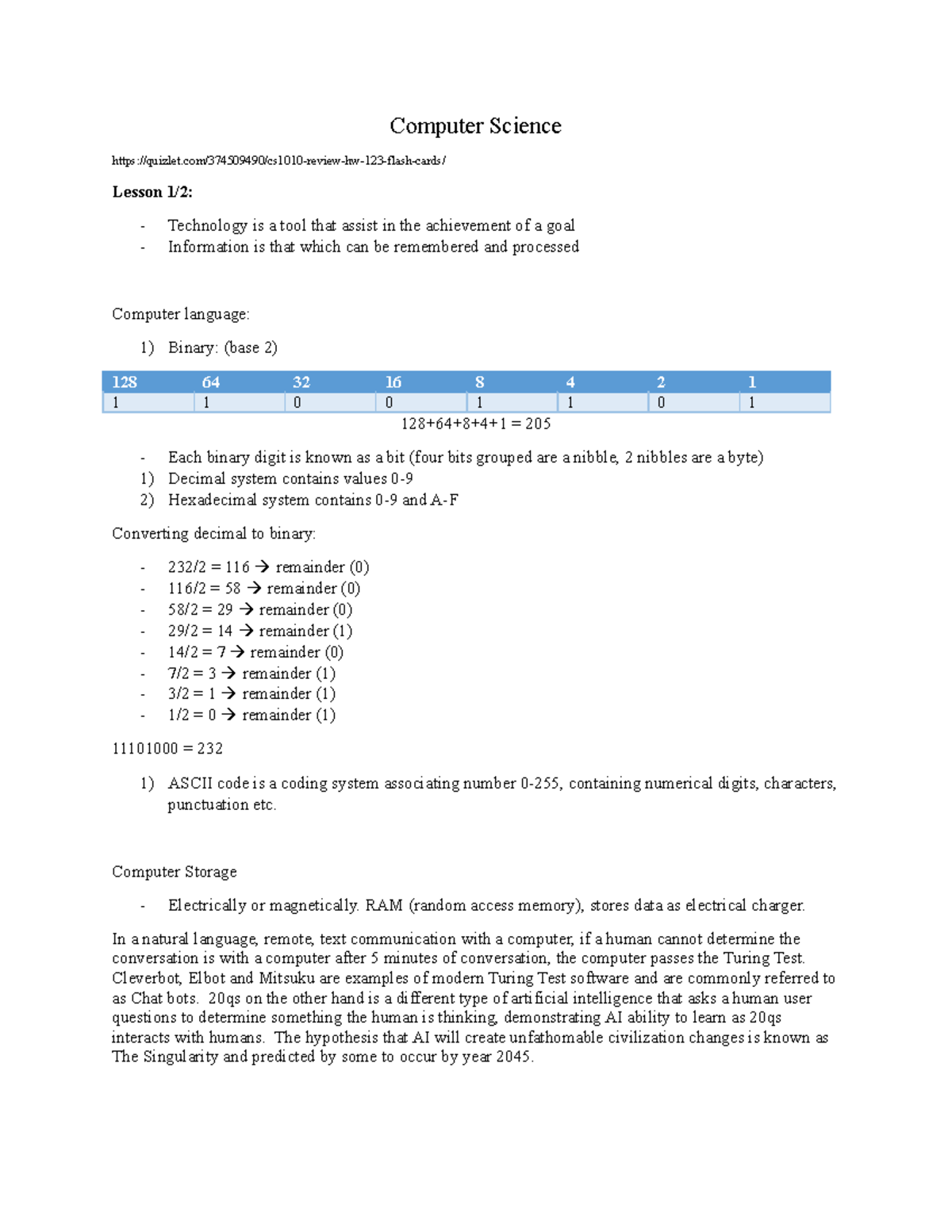 CS Notes - Computer Science Quizlet/374509490/cs1010-review-hw-123 ...