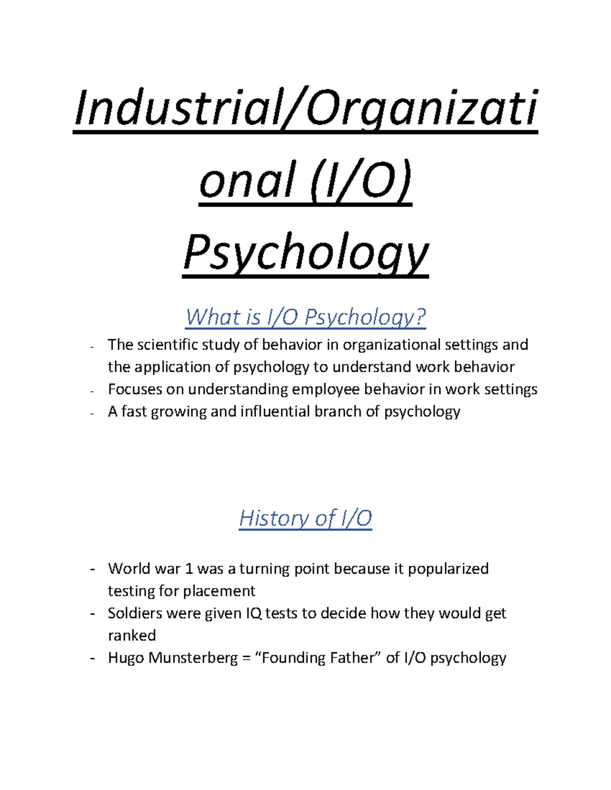 Industrial and Organizational Psychology - Industrial/Organizati onal ...