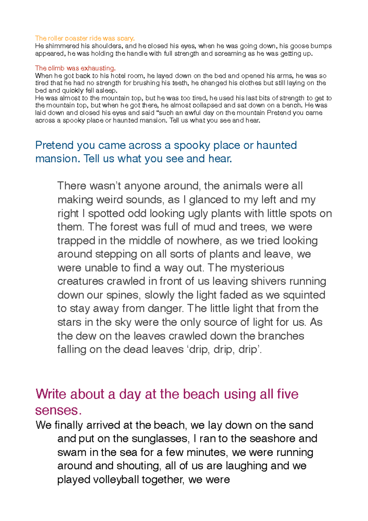 MAT - notes - The roller coaster ride was scary. He shimmered his ...