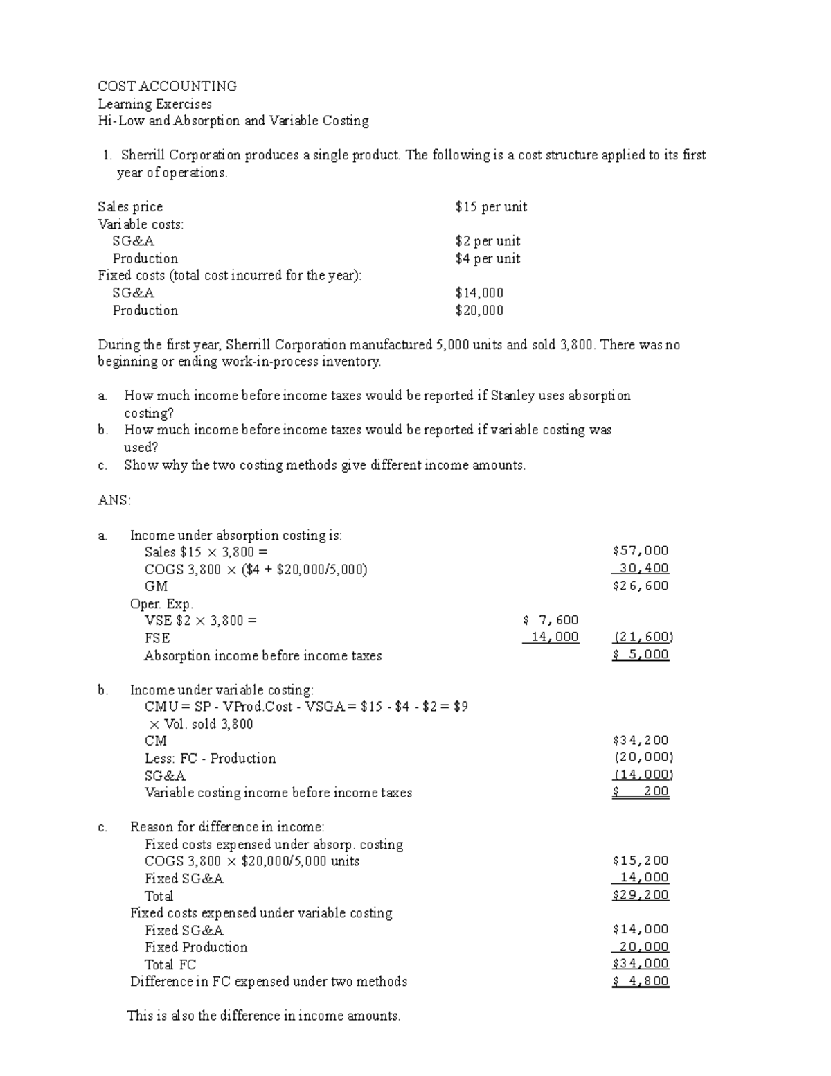Cost Behavior - Exercises: Hi-Low Method - COST ACCOUNTING Learning ...